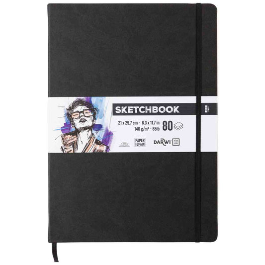 DARWI Skizzenbuch mit Gummizug A4 80 Blatt 140g schwarz