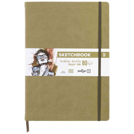 DARWI Skizzenbuch mit Gummizug A4 80 Blatt 140g khaki