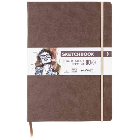 DARWI Skizzenbuch mit Gummizug A4 80 Blatt 140g braun