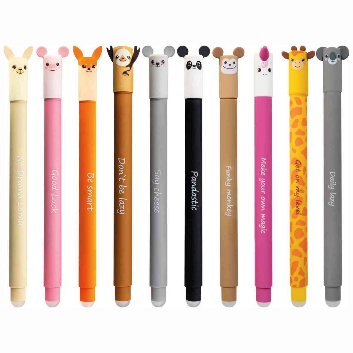 WUSJCOF 4 Radierbare Kugelschreiber Set - Mit Tier-Motiven & 10 Ersatzminen