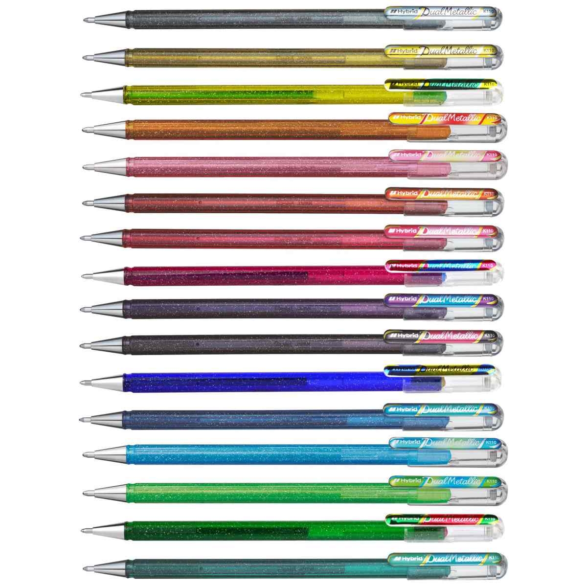 12pcs -Licht Rosa//Grun /& Gold Pentel Hybrid Dual Metallic K110 1.0mm Gel Stift