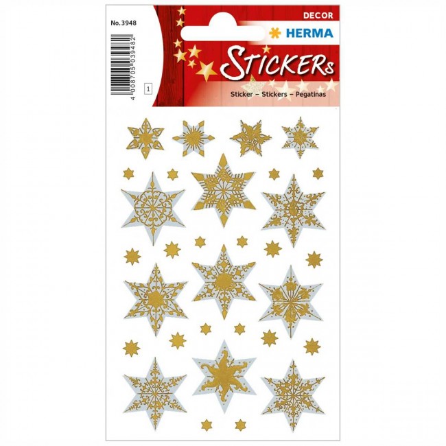 HERMA Sticker 3948 Sterne sortiert silber / gold Folie 1 Blatt = 13  Aufkleber