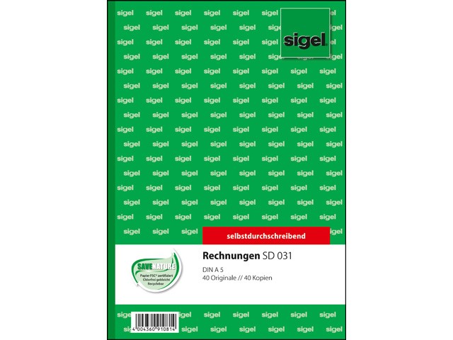 Sigel Rechnungen SD031 A5 2 x 40 Blatt selbstdurchschreibend SD031 Sigel Rechnungen SD031 A5 2 x 40 Blatt selbstdurchschreibend SD031
